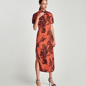 Zara Orange and Black Midi Dress